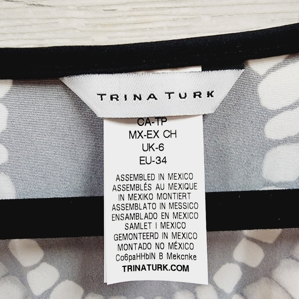 NWF Trina Turk Black White Geometric Empire Waist Butterfly Sleeve Top XS - Picture 4 of 9